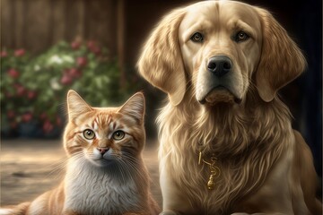Yellow Cat and Dog