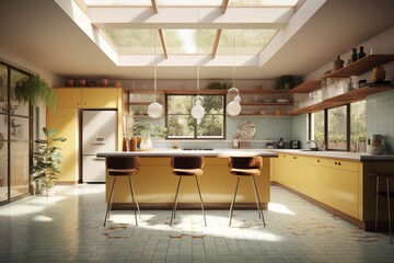 Fototapeta na wymiar Beautiful Mid Century Modern Kitchen Luxury 