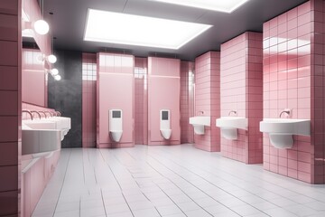 Fototapeta na wymiar Public female restroom. 3D rendering.
