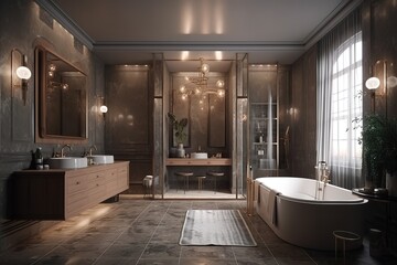 Fototapeta premium Minimalistic bathroom interior with shower