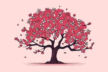 Obraz na płótnie Canvas Doodle inspired Cherry tree, cartoon sticker, sketch, vector, Illustration