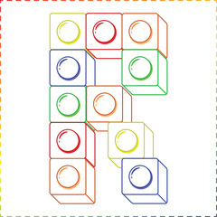 blocks Alphabet English letters blocks in coloring stroke modern style drawing