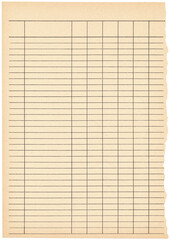 Vintage empty blank for list. Template of a blank form with graphs and lines. Retro sheet of paper...