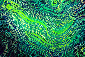 Abstract Background with 3D Wave Bright Silver and green Gradient Silk Fabric, Generative AI