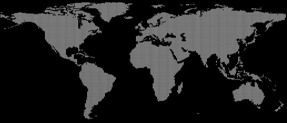 Abstract world map out of white blocks, digital earth map, pixel squares, graphic illustration with all the continents and oceans, modern design globe, planet earth, isolated on black background