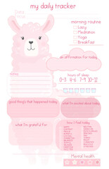 Llama Morning meditation, today focus, everyday routine, personal planer, tracker, to do list, wish list, inspiration, memo page for notebook , mood, adult mental health organizer  