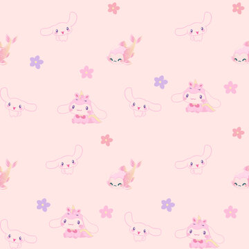 Pink seamless pattern with cats, flowers for babies © Rocknroll