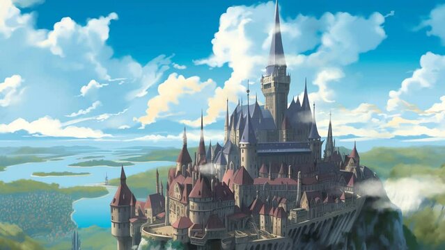 anime footage of castle on fairytale kingdom