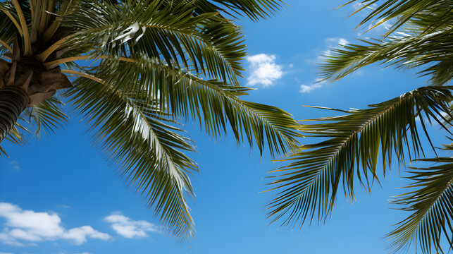 Palm leaves with the sky in the background Generative AI