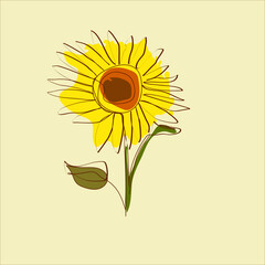 Sunflower abstract vector illustration in oneline style. Minimalist flower on a light background.