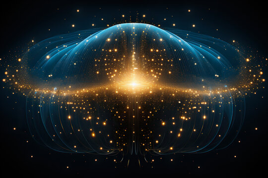 Center of the Universe. Abstract Cosmos Space, Stars and Galaxies, Embodiment of Planet Earth, Dive into Fantasy, Science Night Graphic, City. Generative AI.