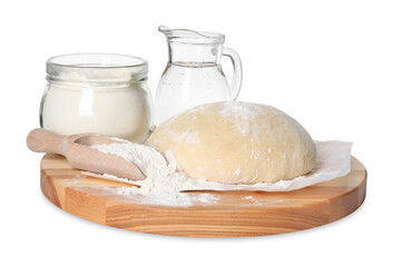 Cooking scones with soda water. Dough and ingredients isolated on white