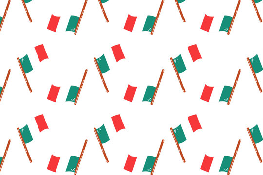 Green, white, red Mexican flag background isolated on a white background. Independence and the Revolution of Mexico. Mexican flag pattern, a seamless pattern of a Mexican symbol.