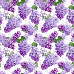 Seamless pattern flower purple lilac on white background. Ai generative.