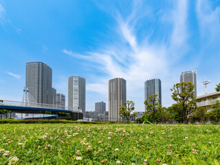 辰巳こどもの広場　辰巳駅1番出口にある辰巳桜橋と東雲キャナルコートを一望できる公園
