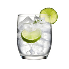 Gin tonic with sliced lime in glass isolated on transparent background - obrazy, fototapety, plakaty