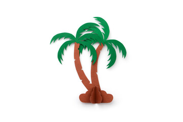 Coconut tree made of paper cut isolate on white background. handcraft concept.