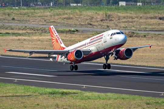 Nagpur, Maharashtra, India-June 12th, 2023: Air India flight takes off from runway.