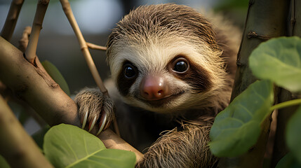 Happy sloth on the tree Generative AI