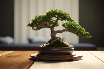 miniature bonsai tree on a table Generative Ai