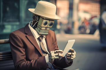 Robot using smartphone in the city