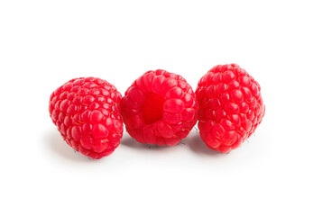 Fresh raspberries on white background