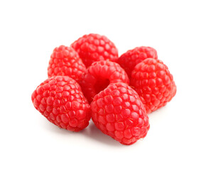 Fresh raspberries on white background