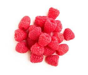 Heap of fresh raspberries on white background