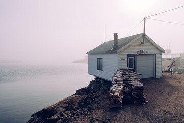 A fishing hut at the shore of Deep River, Fogo Island.