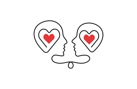 Two people romance connected mind full of love logo icon template vector