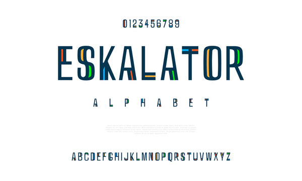 Eskalator creative modern urban alphabet font. Digital abstract moslem, futuristic, fashion, sport, minimal technology typography. Simple numeric vector illustration
