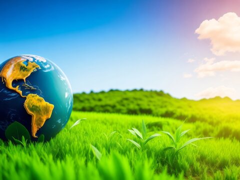 World environment and earth day concept with globe, nature and eco friendly environment. Generative AI
