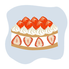 Strawberry cheesecake cake on blue pastel background for icon background and texture concept