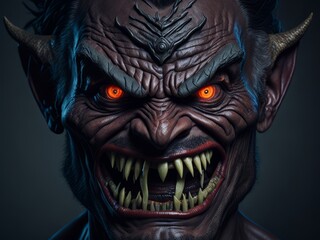 Naklejka premium Demonic ugly face looking at you. Generative AI 