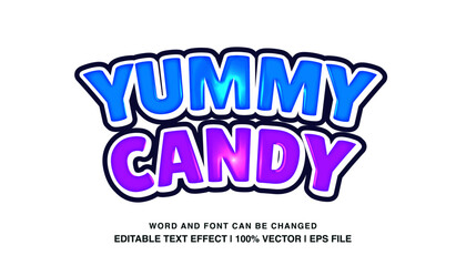 Yummy candy editable text effect template, 3d bold cartoon style typeface, premium vector