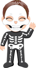 Halloween day with cute boy wear Skeleton Ghost costume cartoon character