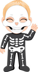 Halloween day with cute boy wear Skeleton Ghost costume cartoon character