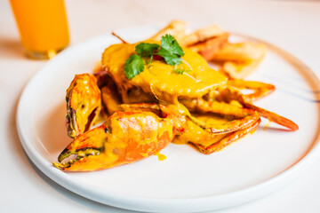 Delicious seafood on a plate, Thai curry crab