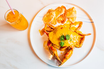 Delicious seafood on a plate, Thai curry crab