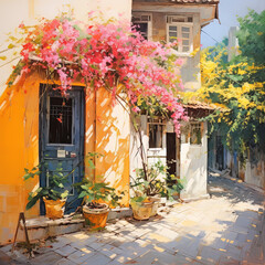 Fototapeta na wymiar Painting of beautiful streets in Vietnam