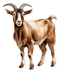 Watercolor brown goat illustration isolated.