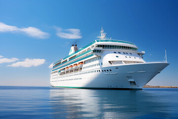 Fototapeta na wymiar Big cruise ship on the sea with blue sky illustration