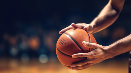 Close-up of a player holding a basketball - Powered by Adobe
