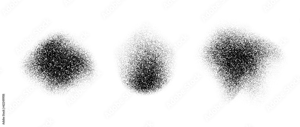 Leinwandbilder abstract fluid stippled gradients stains. noise grain texture shapes set. black dotted spray splashe