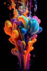 Multicolored neon ink on black background 