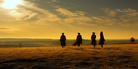 Silhouette of a group of soldier while sunset