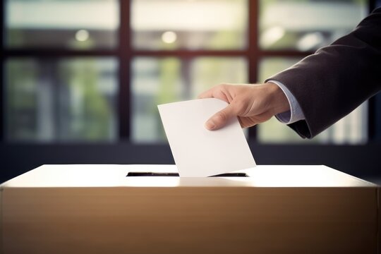 Person depositing his vote in a ballot box