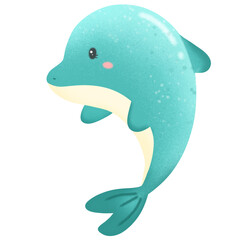 A cute blue dolphin, painted in watercolor, used as an illustration.