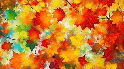 Naklejka na ściany i meble autumn leaves background in oil and water painitng