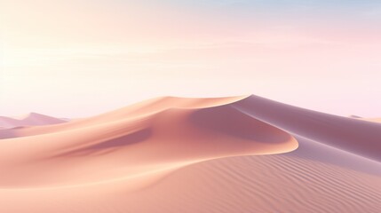 Fototapeta na wymiar Abstract simple panoramic background. Desert landscape with sand dunes under the blue sky with white clouds. Modern minimal aesthetic wallpaper.